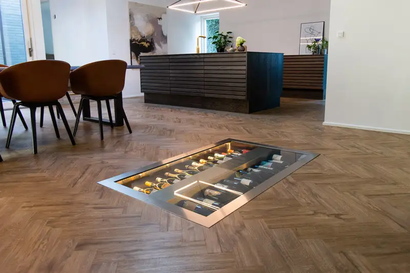 glass lid wine cellar in floor