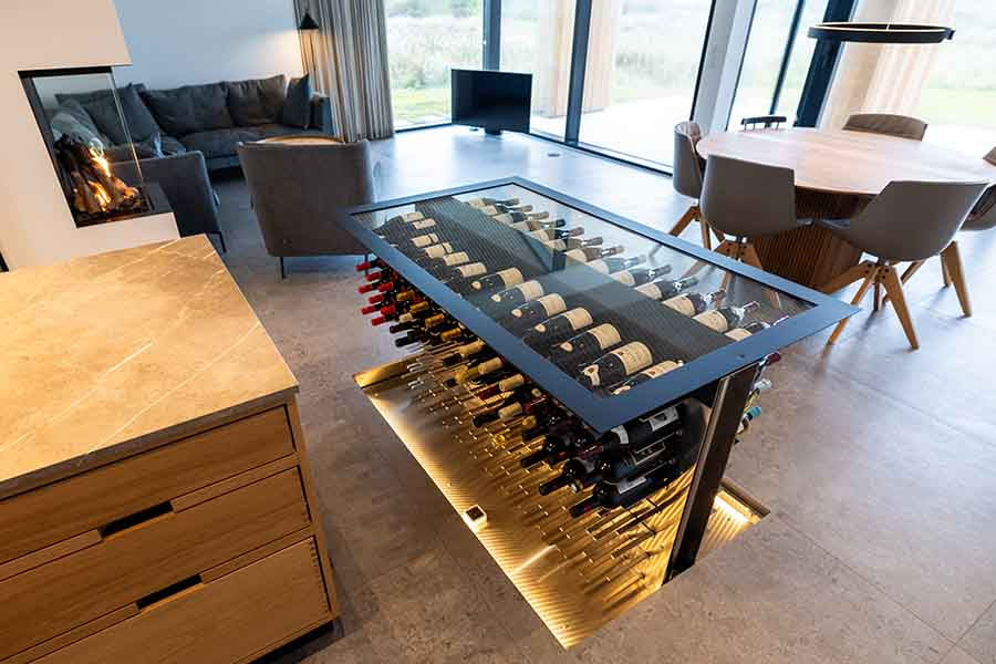Build a wine cellar with glass hatch and modern design