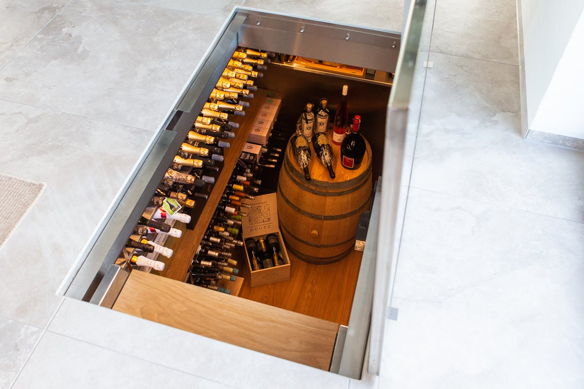 Modern walk-on wine cellar integrated in floor