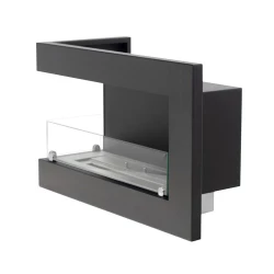 Left-sided ethanol corner fireplace for in wall installation
