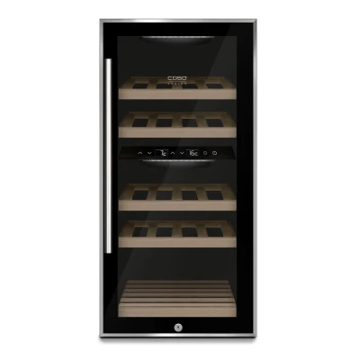 WineComfort 24 in black, a stylish wine cooler designed to store up to 24 bottles with ideal temperature control for optimal win
