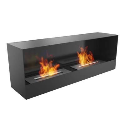 Black, slim biofire with slim edges Built in fireplace with slim edges