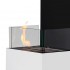 Elegant and tall freestanding fireplace in white with three glass panels