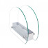 Circular tabletop fireplace wit glass panels on the sides