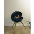 Free-standing circular bioethanol fireplace with three legs of oak wood