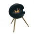 Free-standing circular bioethanol fireplace with three legs of oak wood